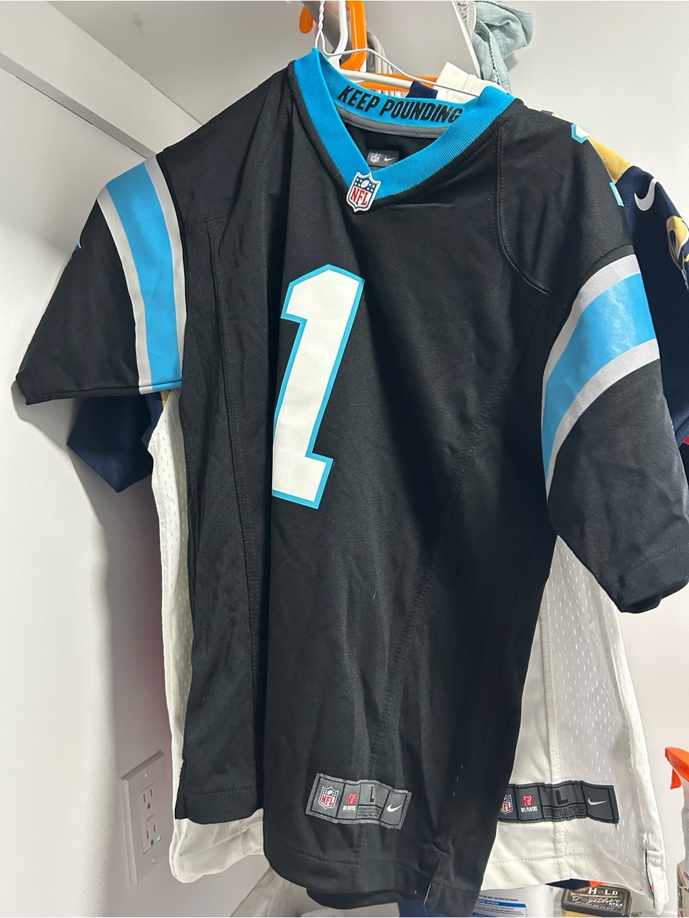 Nike Kids Black and Light Blue #1 Football Jersey Newton
